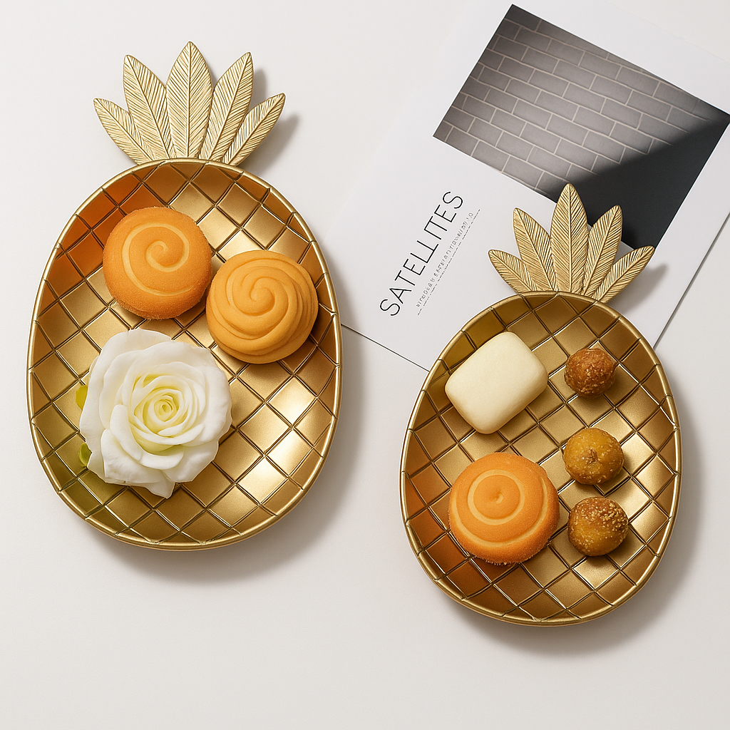 Gold Pineapple & Leaf Decorative Trays – Nordic Style Serving, Jewelry & Snack Dishes