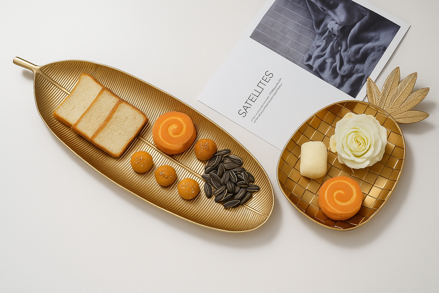 Gold Pineapple & Leaf Decorative Trays – Nordic Style Serving, Jewelry & Snack Dishes
