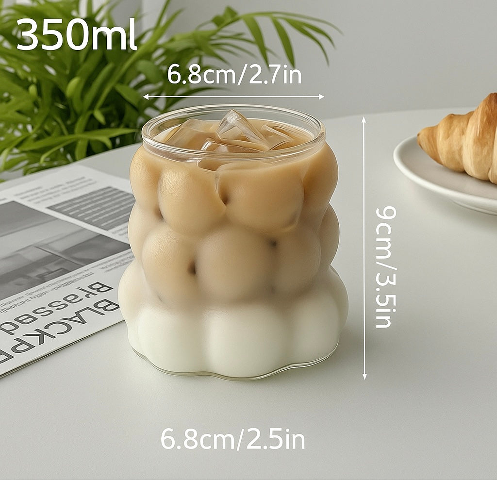 3D Cloud Glass Cup – Heat-Resistant Iced Coffee & Juice Tumbler