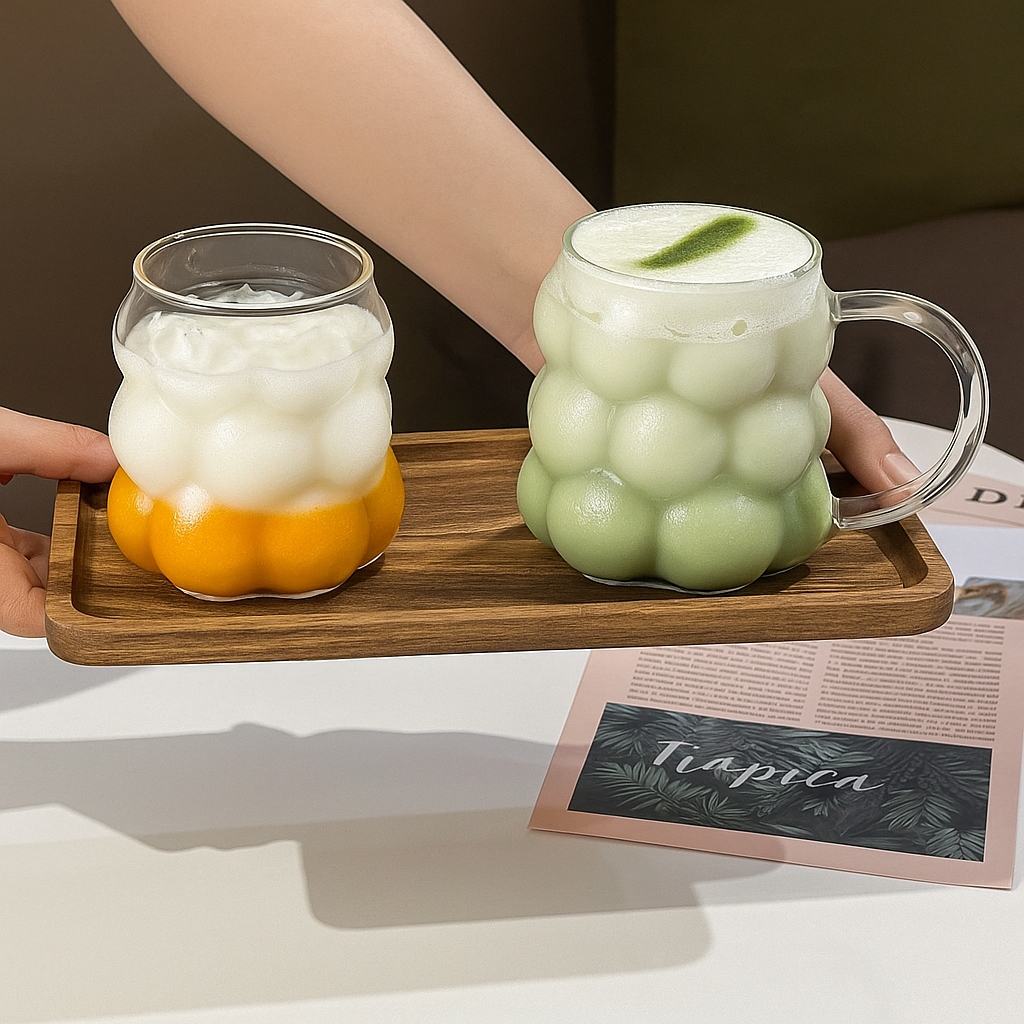 3D Cloud Glass Cup – Heat-Resistant Iced Coffee & Juice Tumbler