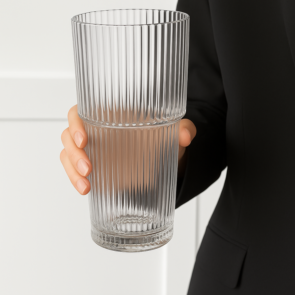 600ml Stripe Glass Cup with Lid & Straw – Iced Coffee & Juice Tumbler