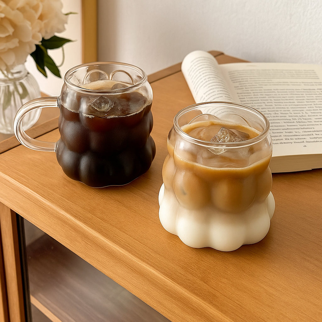 3D Cloud Glass Cup – Heat-Resistant Iced Coffee & Juice Tumbler