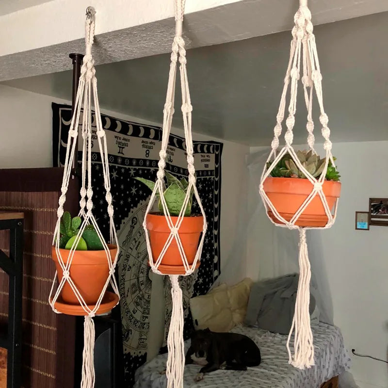 Handmade Macrame Hanging Plant Holder – Boho Flower Pot Hanger for Indoor & Outdoor Decor