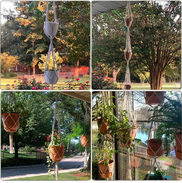 Handmade Macrame Hanging Plant Holder – Boho Flower Pot Hanger for Indoor & Outdoor Decor