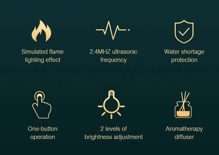 Kinscoter Flame Aroma Diffuser – 180ml Ultrasonic Cool Mist Humidifier with LED Light & Essential Oil Function