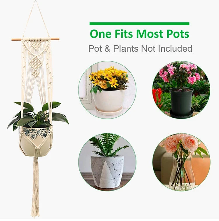 Handmade Macrame Hanging Plant Holder – Boho Flower Pot Hanger for Indoor & Outdoor Decor