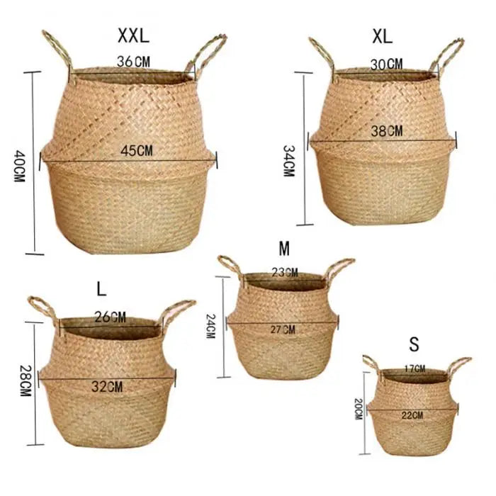 Handwoven Seaweed Wicker Basket – Multi-Use Boho Storage & Planter Basket (Various Sizes)