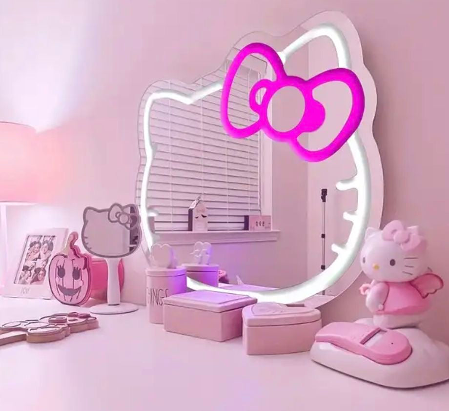 Hello Kitty LED Neon Wall Mirror β USB Powered Light-Up Mirror for Teen Room or Vanity