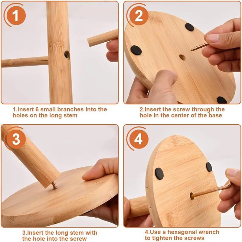 Natural Bamboo Mug Tree – 6 Hook Wooden Coffee Cup Holder Stand for Kitchen Counter or Shelf