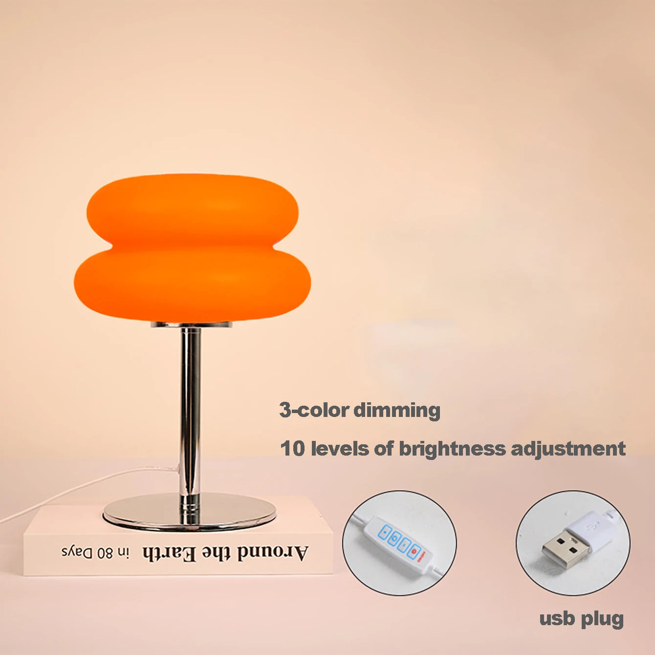Creamy Dome Table Lamp – USB Plug-In with 3 Color Dimming for Bedroom or Study