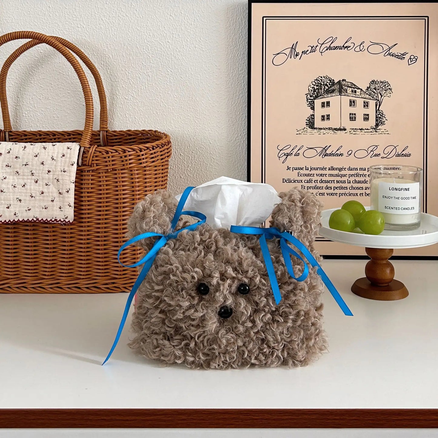 Nordic Style Plush Cartoon Dog Shape Napkin Boxes Solid Color Issue Bag Thread Napkin Holder Tissue Bag Storage Napkins