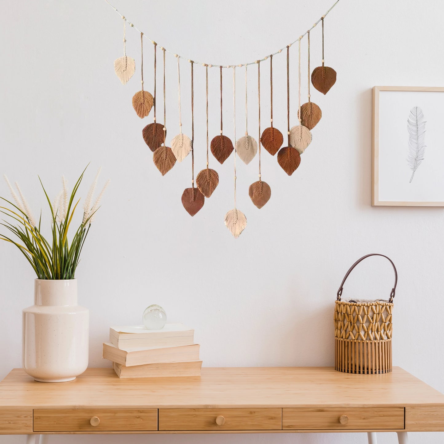 Boho Leaf Macrame Wall Hanging – Handmade Tapestry for Living Room & Bedroom Decor