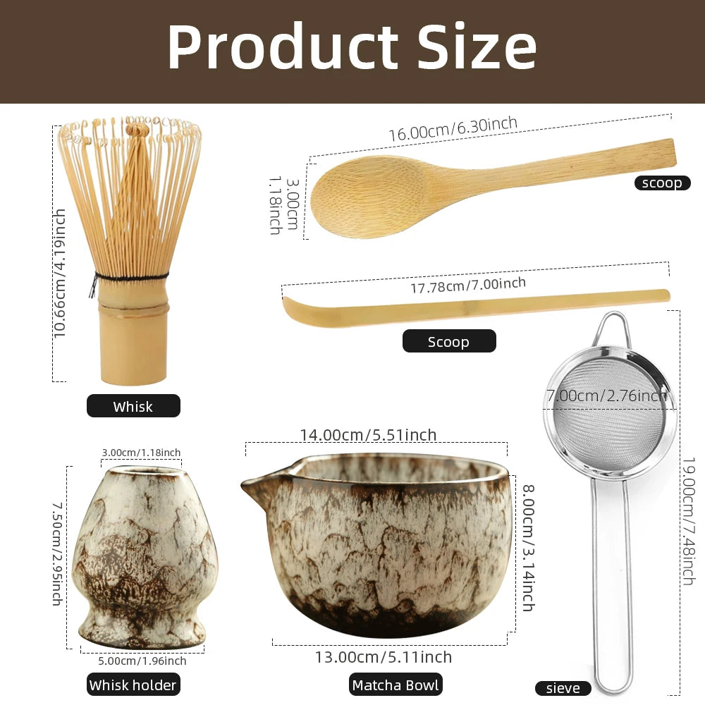 6-Piece Japanese Matcha Tea Ceremony Set – Handmade Ceramic Bowl, Bamboo Whisk, Scoop, Strainer & Gift Box