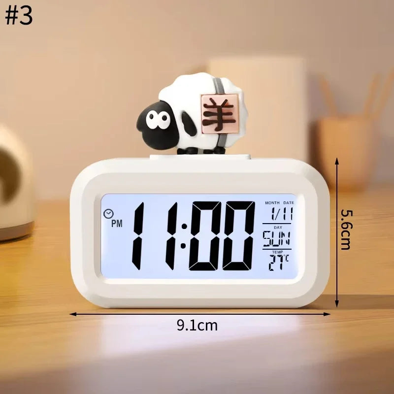 LED Digital Alarm Clock – Cute Cartoon Desk Clock with Night Light