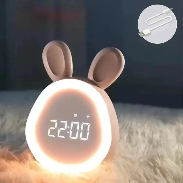 Mini Rabbit LED Alarm Clock – Cute USB Rechargeable Night Light Clock for Kids, Students & Dorm Room