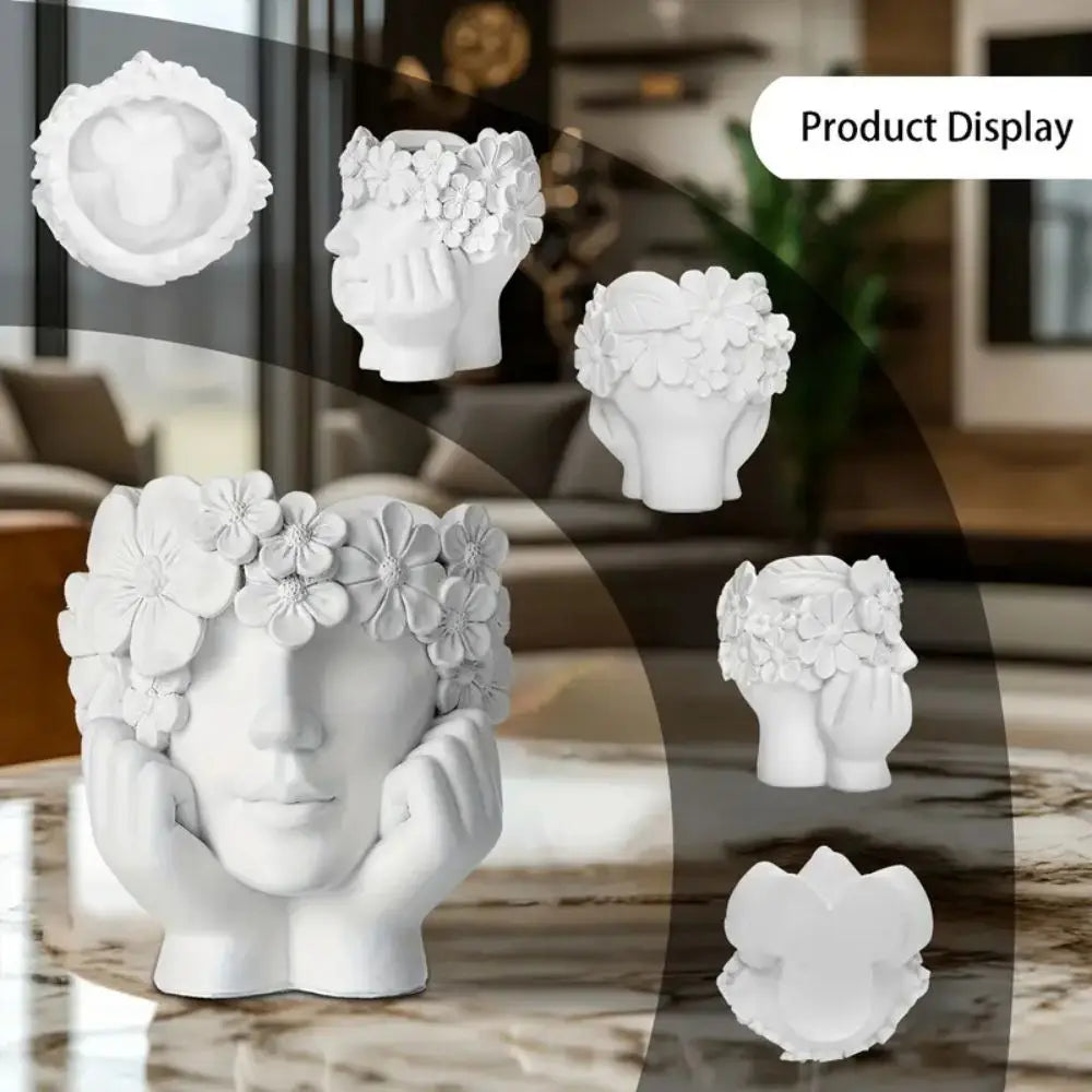 Creative Female Face Resin Flower Pot – Elegant Modern Art Planter for Indoor & Outdoor Decor