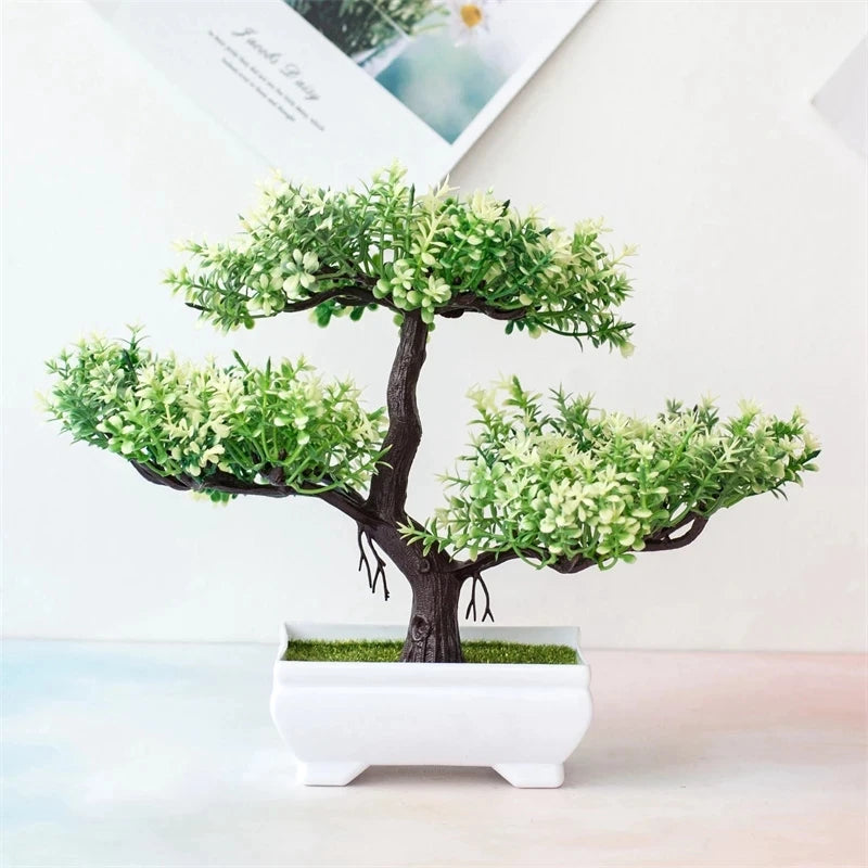 Artificial Pink Blossom Bonsai Tree – Decorative Faux Plant in White Ceramic Pot