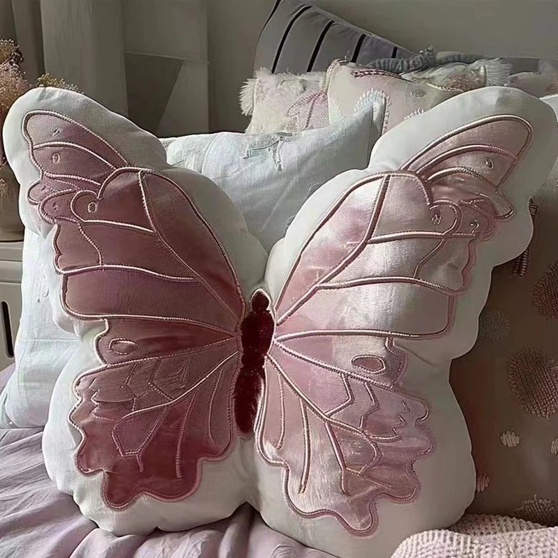 Pink Butterfly Plush Cushion β Soft Decorative Pillow for Bed or Sofa