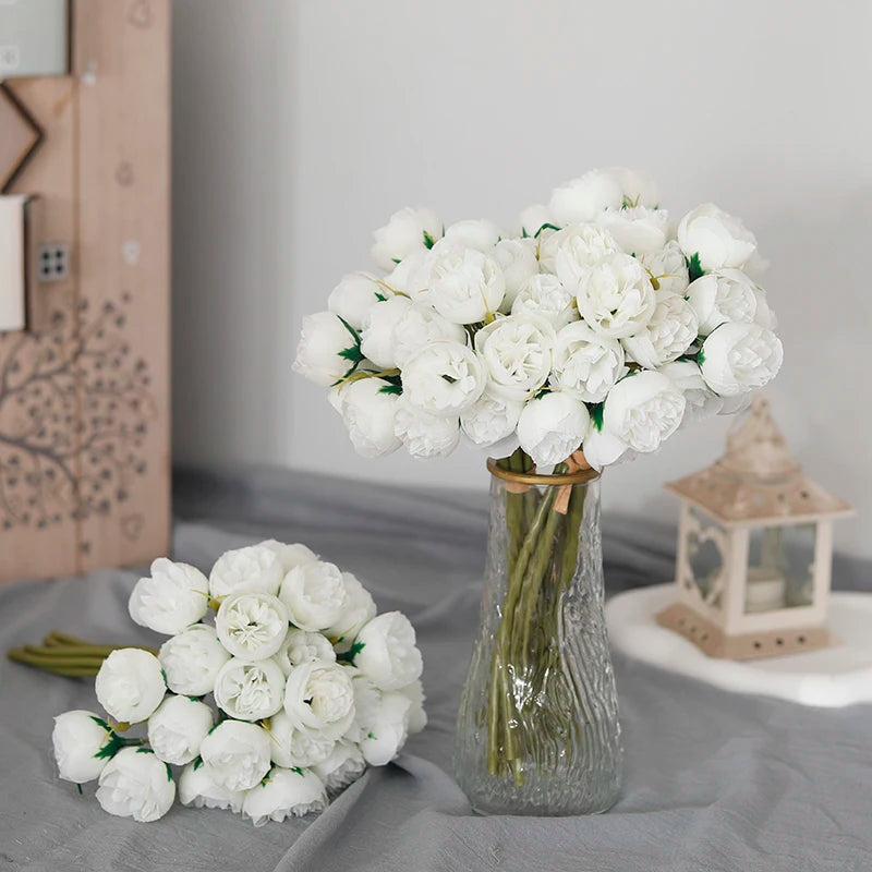 27-Head Artificial Peony Rose Bouquet – Soft Silk Flowers for Vase & Wedding Decor