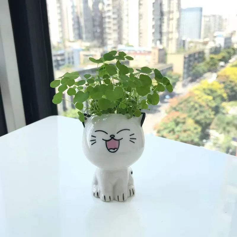Mini Cat Ceramic Planter – Cute Cartoon Flower Pot for Desktop Decor & Gifting