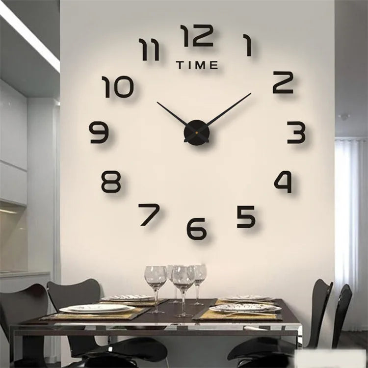 Modern 3D DIY Large Wall Clock – Quartz Acrylic Mirror Sticker Clock for Living Room & Office Décor
