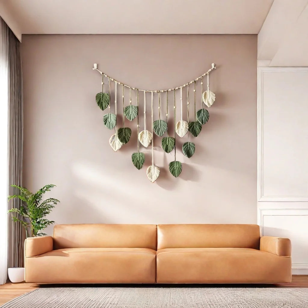 Boho Leaf Macrame Wall Hanging – Handmade Tapestry for Living Room & Bedroom Decor