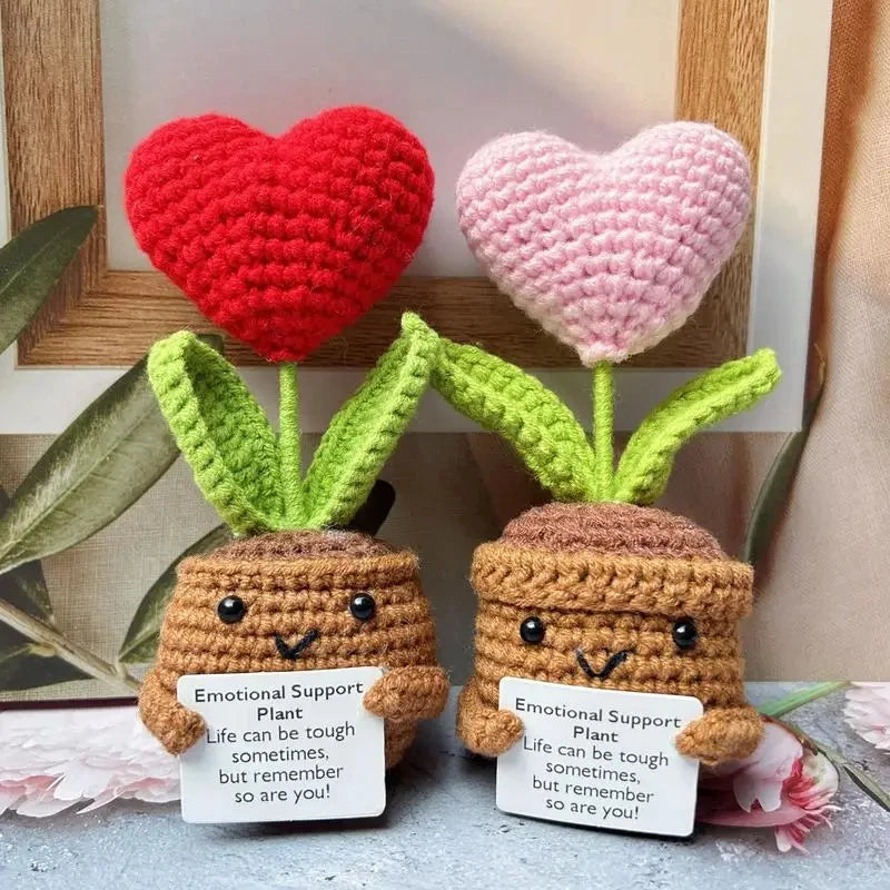 Positive Energy Crochet Flower Dolls – Emotional Support Hug Plants for Desk & Home Decor