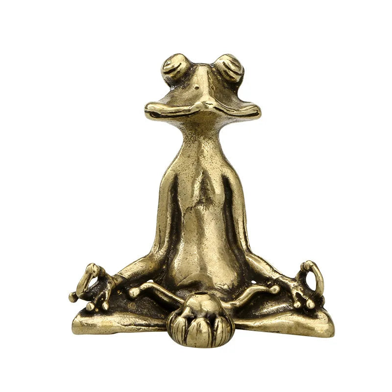 Antique Brass Meditation Zen Frog – Mini Statue for Tranquil Home & Desk Decor