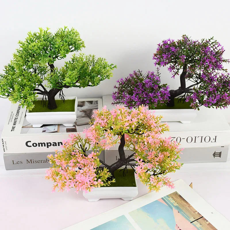 Artificial Pink Blossom Bonsai Tree – Decorative Faux Plant in White Ceramic Pot