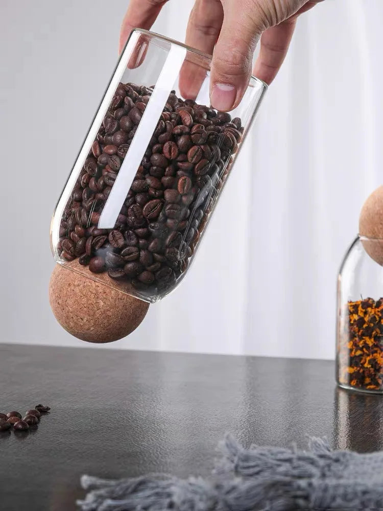 Minimalist Glass Storage Jar with Natural Cork Lid – 4 Sizes | Airtight Food Container for Pasta, Tea, Coffee & Spices