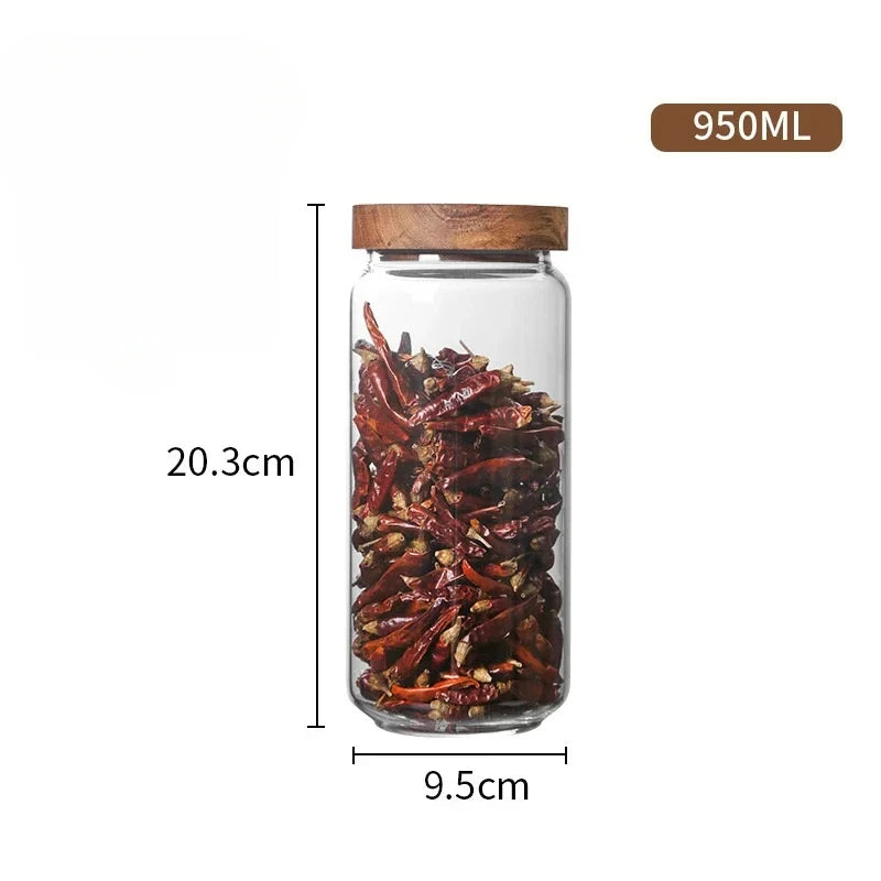 Modern Glass Storage Jar with Wooden Lid – Airtight Pantry Container for Spices, Cereal, Snacks & Dry Goods