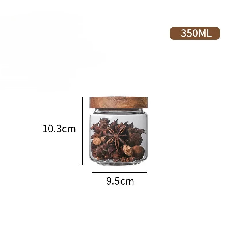 Modern Glass Storage Jar with Wooden Lid – Airtight Pantry Container for Spices, Cereal, Snacks & Dry Goods