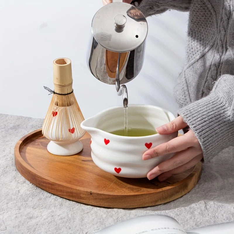 Heart Matcha Bowl – Cute Ceramic Tea Set for Gifting