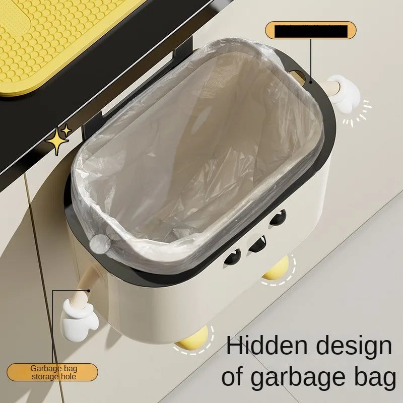 Cream Wall-Mounted Trash Can with Lid – 9L/12L Space-Saving Kitchen Bin for Cabinets, Food Waste & Bathroom