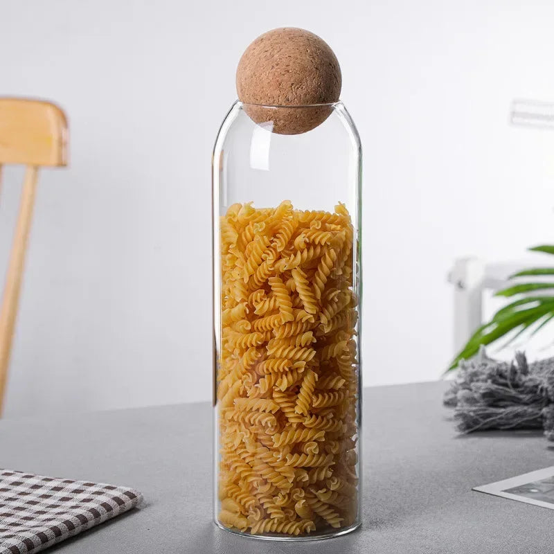 Minimalist Glass Storage Jar with Natural Cork Lid – 4 Sizes | Airtight Food Container for Pasta, Tea, Coffee & Spices