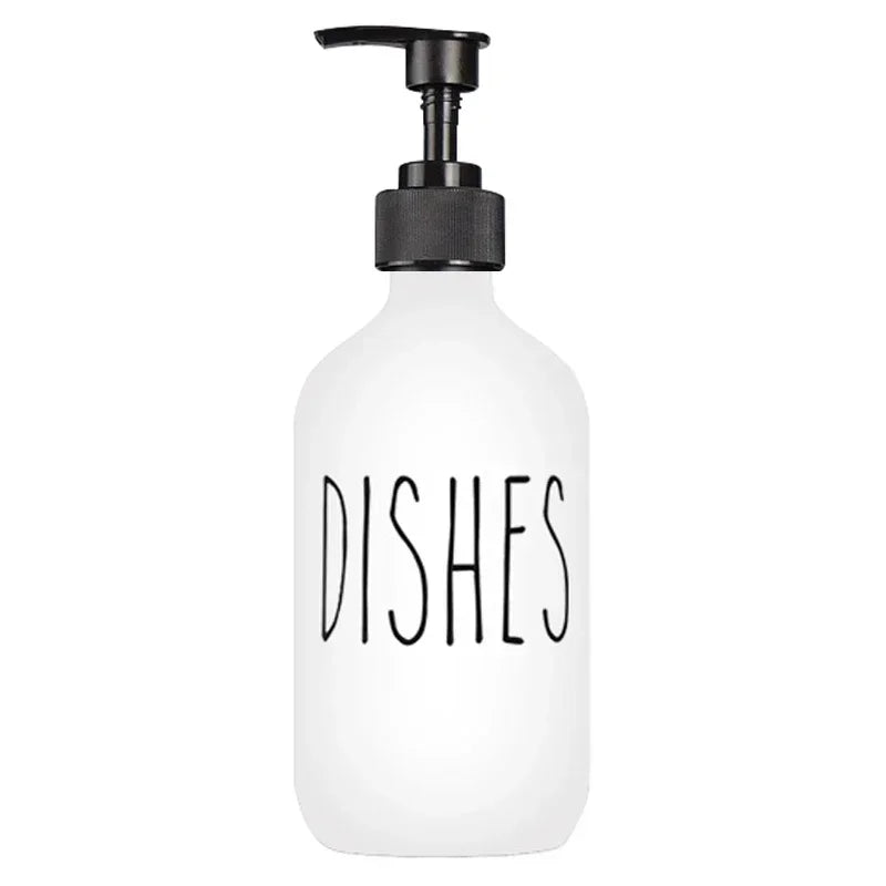 500ml Matte Black Soap Dispenser Set with Labels & Bamboo Tray – Hands & Dishes Bottles for Kitchen & Bathroom