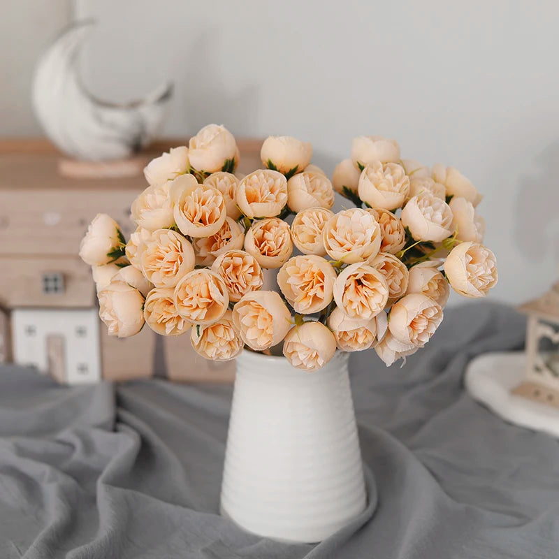 27-Head Artificial Peony Rose Bouquet – Soft Silk Flowers for Vase & Wedding Decor