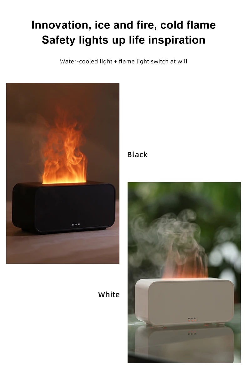 Flame Aroma Diffuser with LED Light & Timer – 120ml Portable Humidifier