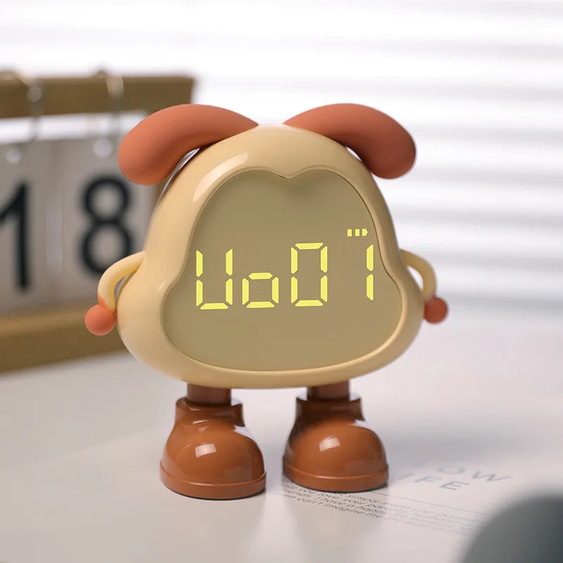 Cute Puppy LED Alarm Clock – Silent Rechargeable Desk Clock with Night Light for Kids & Students