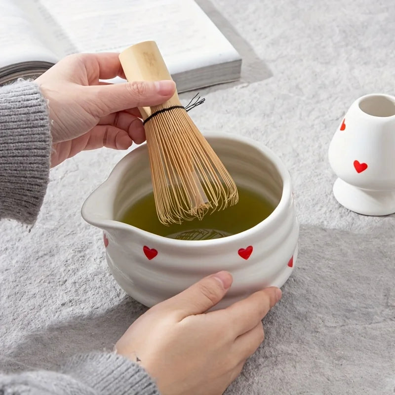 Heart Matcha Bowl – Cute Ceramic Tea Set for Gifting