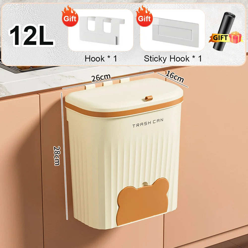 Mini Wall-Mounted Trash Bin β 8.5L/12L Compact Kitchen Wastebasket with Lid