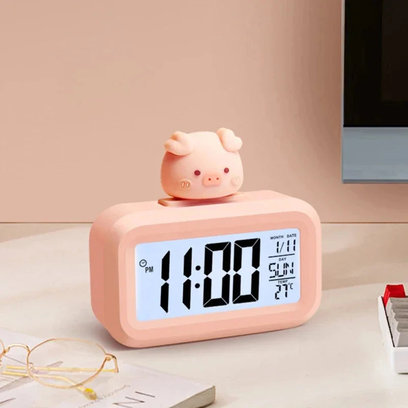 LED Digital Alarm Clock – Cute Cartoon Desk Clock with Night Light