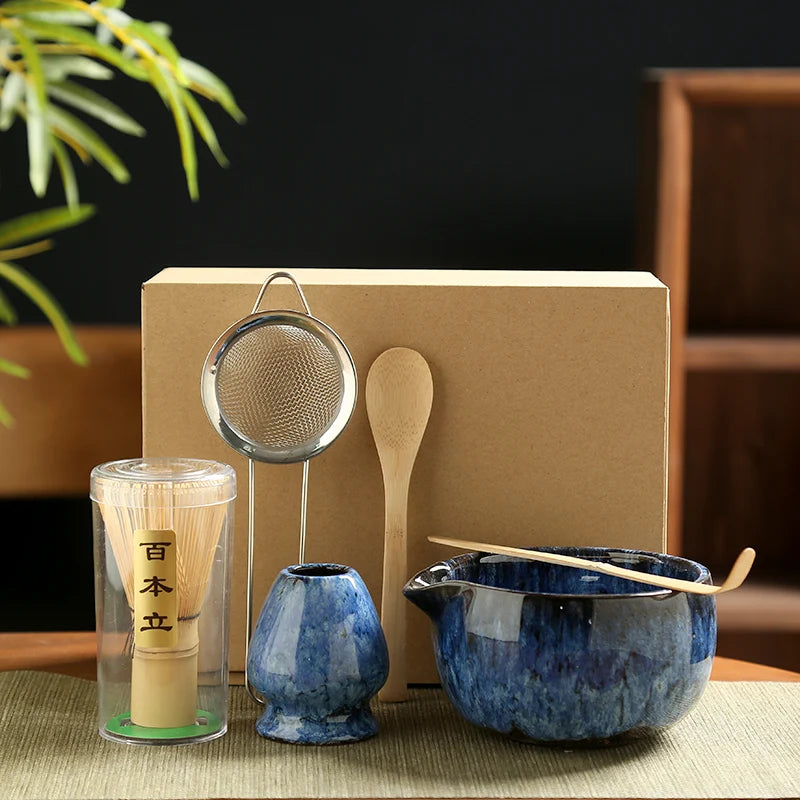 6-Piece Japanese Matcha Tea Ceremony Set – Handmade Ceramic Bowl, Bamboo Whisk, Scoop, Strainer & Gift Box