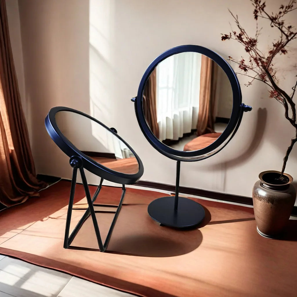 360° Rotating Gold Makeup Mirror – Elegant Iron Frame Vanity Mirror for Desk & Dressing Table