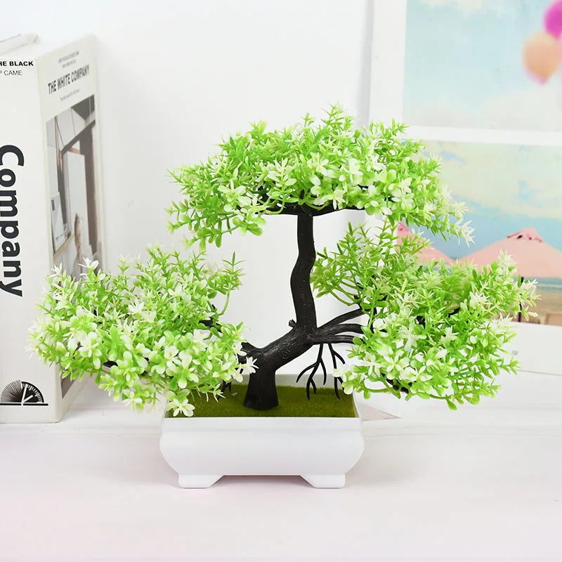 Artificial Pink Blossom Bonsai Tree – Decorative Faux Plant in White Ceramic Pot