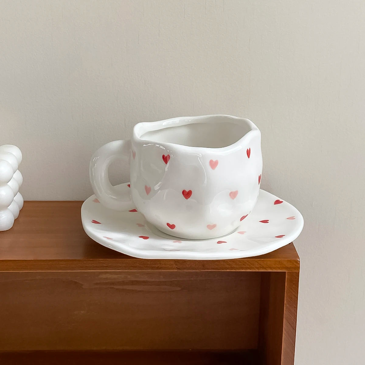 Cloud & Heart Mug Set – Ceramic Cup with Matching Saucer