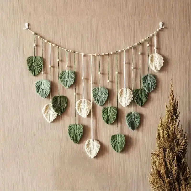Boho Leaf Macrame Wall Hanging – Handmade Tapestry for Living Room & Bedroom Decor
