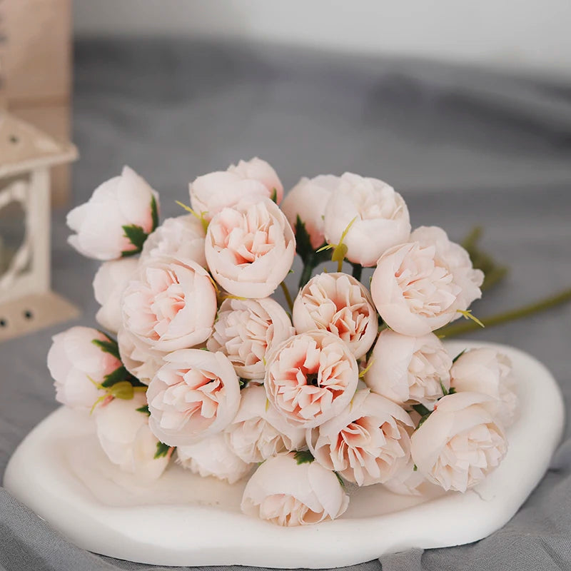 27-Head Artificial Peony Rose Bouquet – Soft Silk Flowers for Vase & Wedding Decor