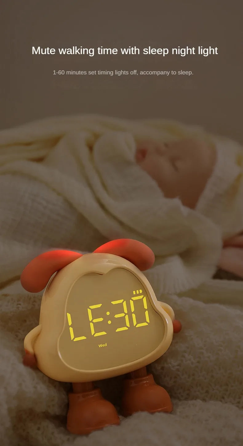 Cute Puppy LED Alarm Clock – Silent Rechargeable Desk Clock with Night Light for Kids & Students