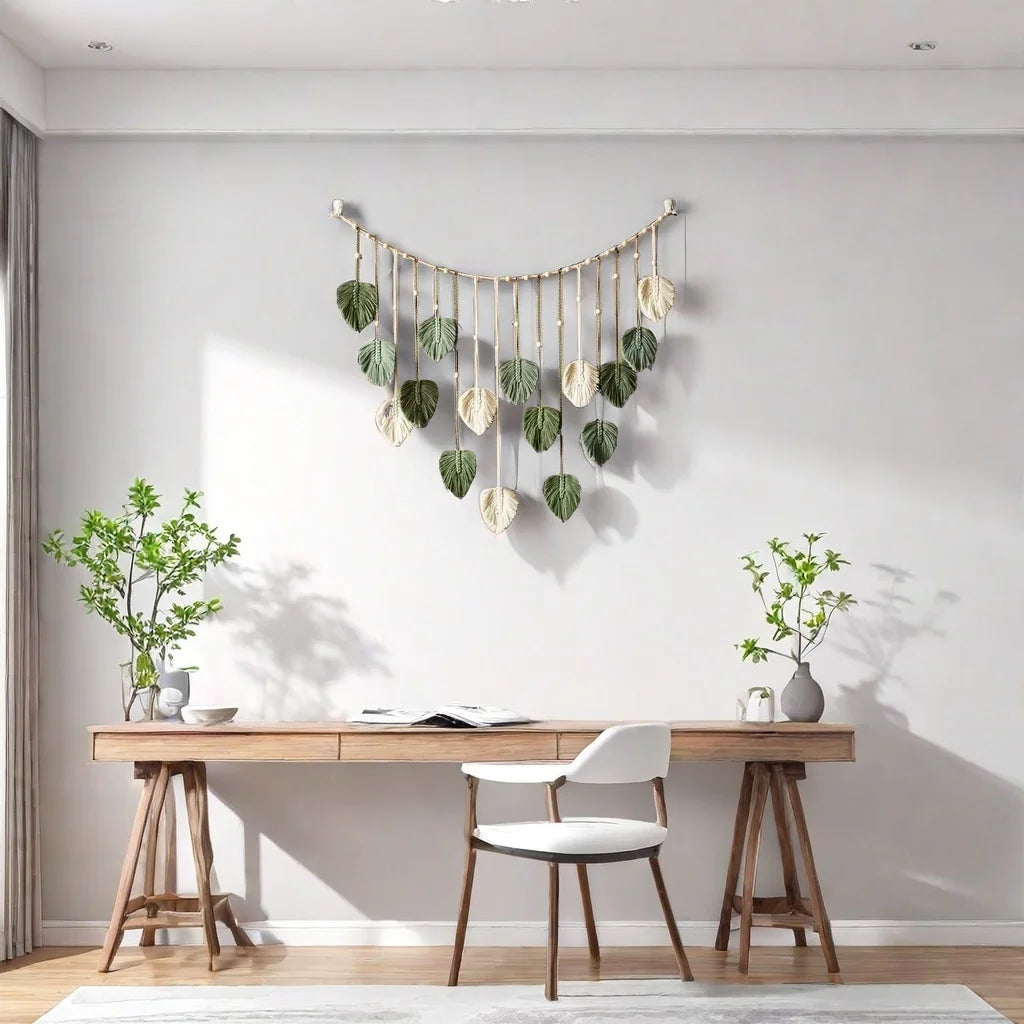 Boho Leaf Macrame Wall Hanging – Handmade Tapestry for Living Room & Bedroom Decor